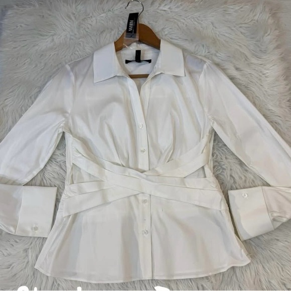 White House Black Market Tops - Women's Twist Wrap Popover Long Sleeve Blouse